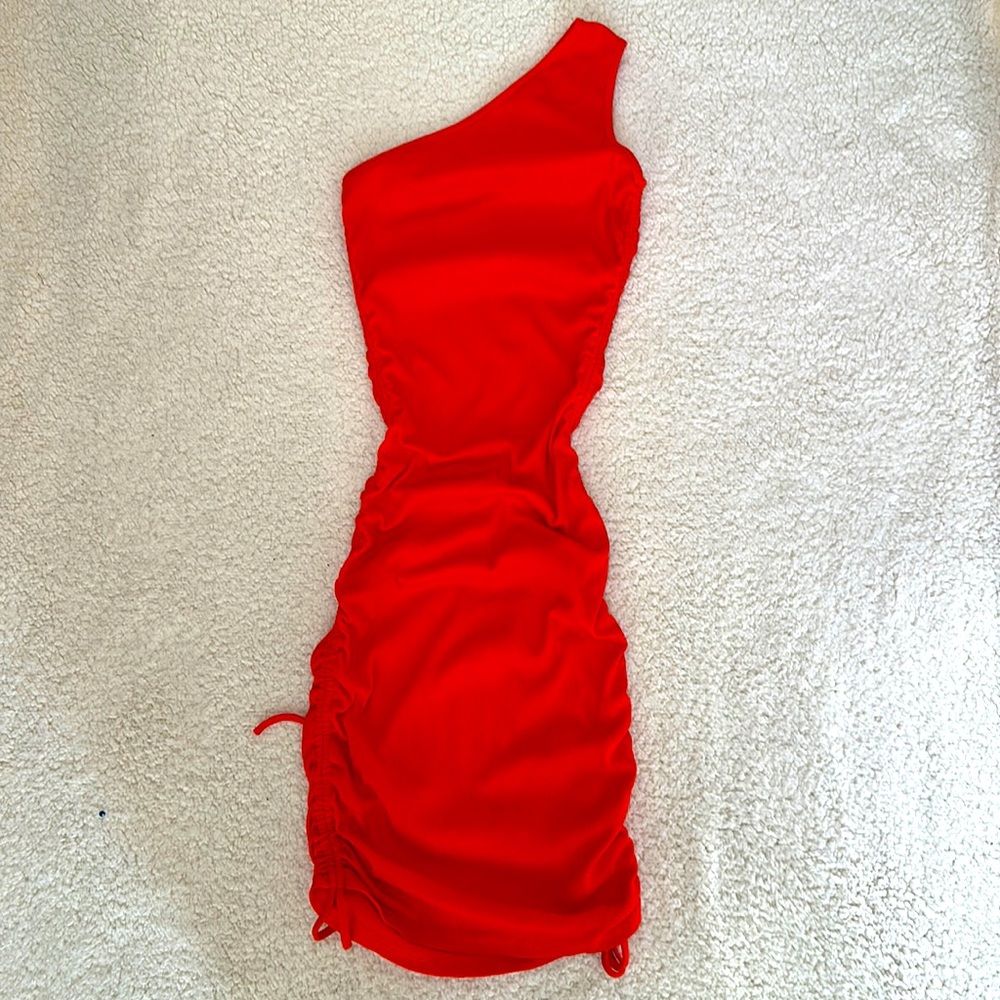 SheIn Size S Orange One Shoulder Ruched Dress